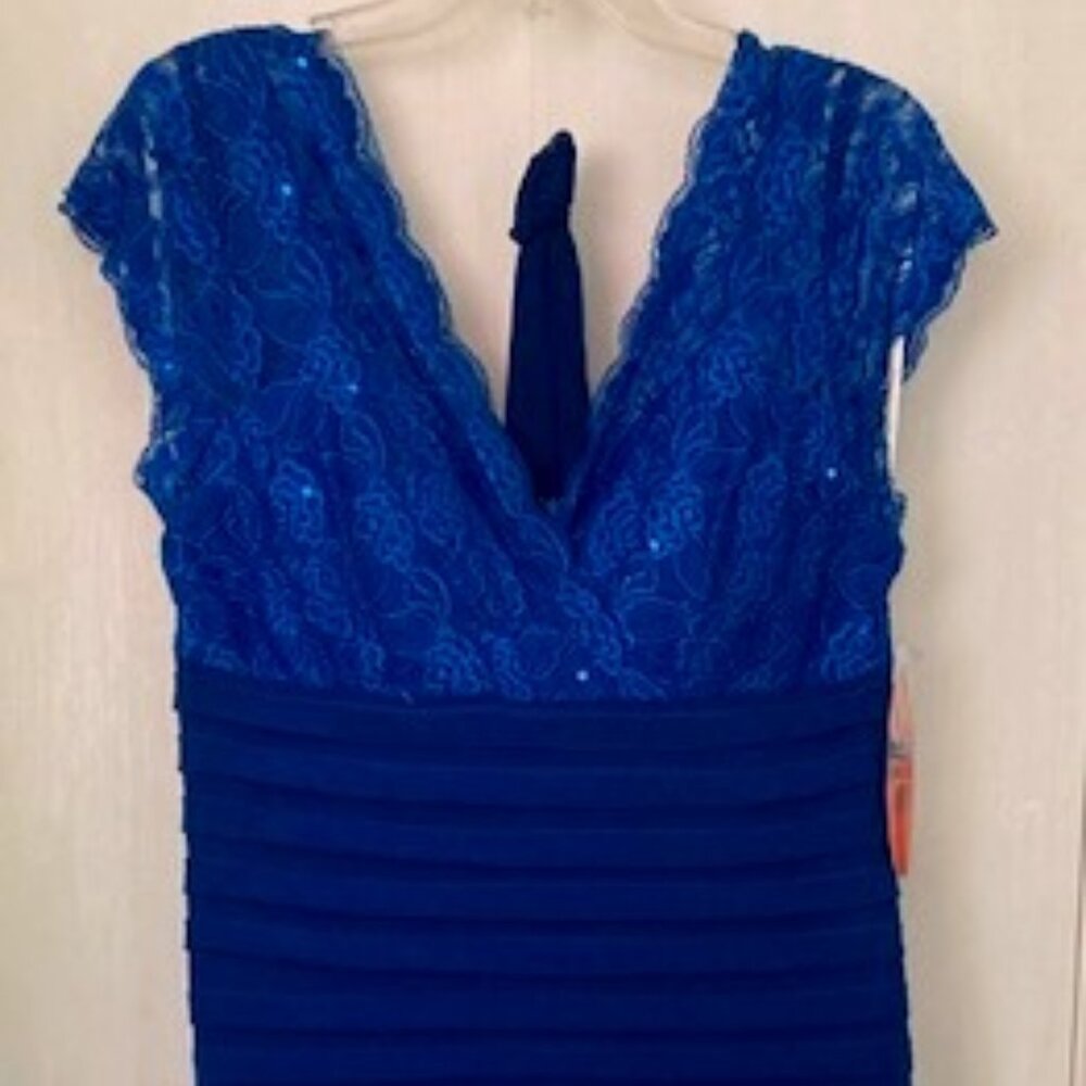 Cindy Collection, L, Royal Blue Lace Knit Evening Gown